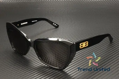 Pre-owned Balenciaga Bb0271s 001 Butterfly Acetate Black Grey 56 Mm Women's Sunglasses In Gray