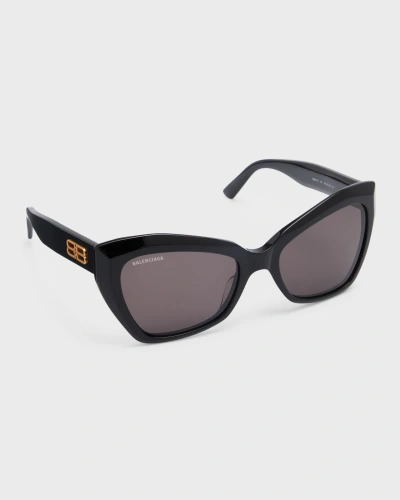 Balenciaga Bb0271s Logo Acetate Butterfly Sunglasses In Shiny Solid Black