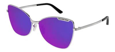 Pre-owned Balenciaga Bb0278s Gunmetal/violet Mirrored (003) Sunglasses