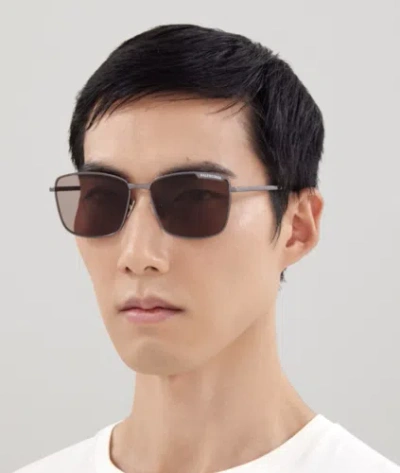Pre-owned Balenciaga Bb0280sa-002 Ruthenium Ruthenium Brown Sunglasses