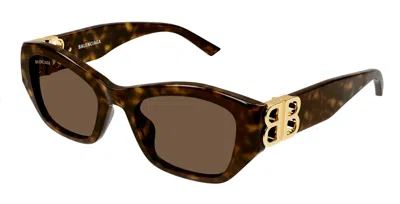 Pre-owned Balenciaga Bb0311sk-002 Havana/brown Cat-eye Women's Sunglasses