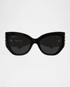 Balenciaga Bb0322s Bb Logo Butterfly Sunglasses In Black