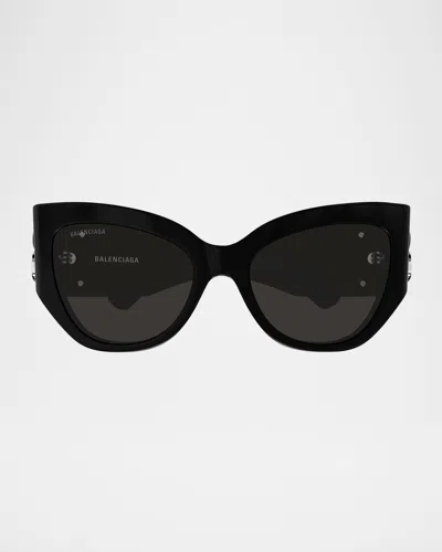 Balenciaga Bb0322s Bb Logo Butterfly Sunglasses In Black