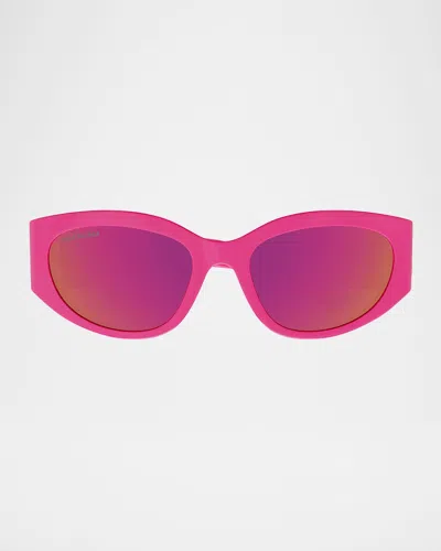 Balenciaga Bb0324sk Round Acetate Sunglasses In Fuchsia