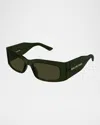 Balenciaga Womens Black Bb0096s Square-frame Acetate Sunglasses In Shiny Transparent Dard Green