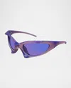 Balenciaga Bb0352s Wrap Logo-print Plastic Sunglasses In Shiny Transparent Lilac Iridescent Violet