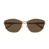 Balenciaga Logo Engraved Rectangle Metal Sunglasses In Gold