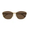 Balenciaga Logo Engraved Rectangle Metal Sunglasses In Gold