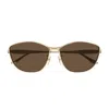 Balenciaga Logo Engraved Rectangle Metal Sunglasses In Gold