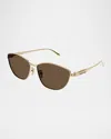 Balenciaga Logo Engraved Rectangle Metal Sunglasses In Shiny Horizontal Brushed Light Gold