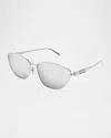 Balenciaga Bb0358sk Logoo Engraved Rectangle Metal Sunglasses In Shiny Horizontal Brushed Silver