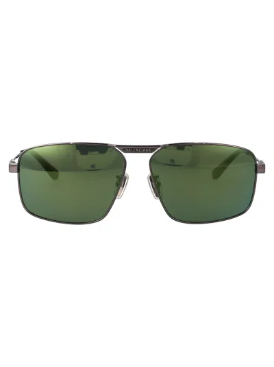 Balenciaga Bb0418sk Sunglasses In Ruthenium-ruthenium-green