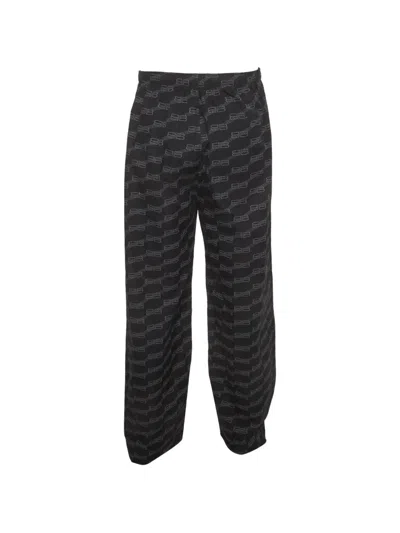 Pre-owned Balenciaga Bb-monogram Straight-leg Trousers In Black