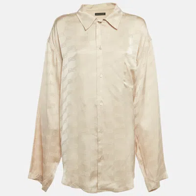 Pre-owned Balenciaga Beige Bb Monogram Satin Oversize Shirt M In Sand