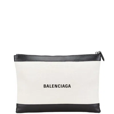 Pre-owned Balenciaga Beige Black Canvas Leather Clutch Bag () In Multi