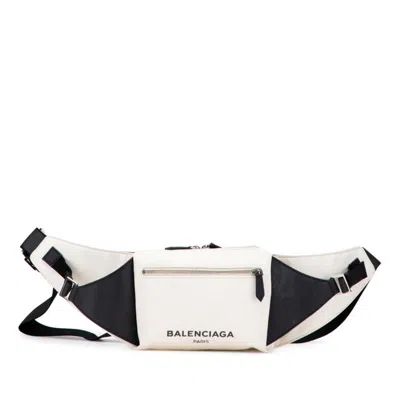 Balenciaga Beige Black Canvas Leather Fanny Pack Sling Bag () In Multi