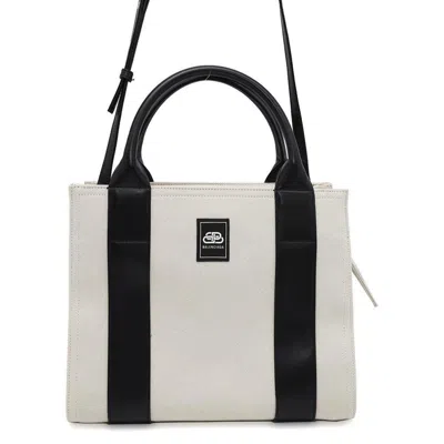 Pre-owned Balenciaga Beige Black Canvas Leather Shoulder Bag Tote Bag ()