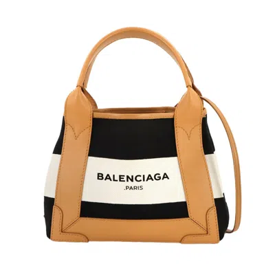 Pre-owned Balenciaga Beige Black White Leather Canvas Shoulder Bag Tote Bag ()