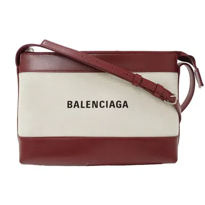 Pre-owned Balenciaga Beige Bordeaux Leather Canvas Shoulder Bag ()