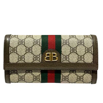 Pre-owned Balenciaga Beige Brown Pvc Leather Long Wallet (bi-fold) () In Beige, Brown