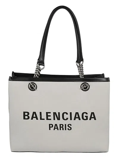 BALENCIAGA BEIGE CANVAS TOTE BAG WITH ANCIENT SILVER FINISHES FOR WOMEN
