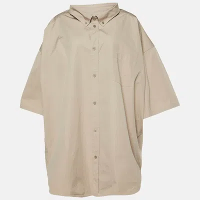 Pre-owned Balenciaga Beige Cotton Logo Printed Oversized Shirt L