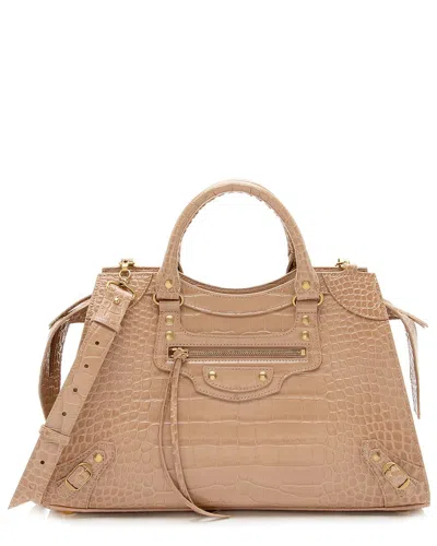 Balenciaga Beige Croc-embossed Leather Neo Classic City Medium Satchel  (authentic Pre-loved) In Neutral