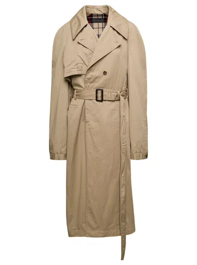 Balenciaga Beige Deconstructed Trench Coat With Matching Belt In Cotton Twill Woman In Multicolor