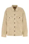 Balenciaga Beige Denim Jacket With Contrast Logo Embroidery In Brown