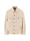 Balenciaga Beige Denim Jacket With Contrast Logo Embroidery In Gold