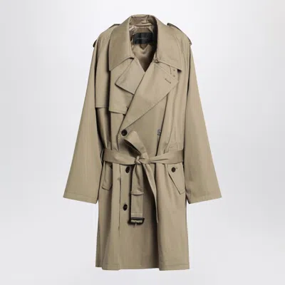 Balenciaga Beige Double-breasted Cotton Trench Coat In Brown