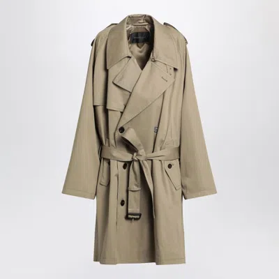 Balenciaga Beige Double-breasted Cotton Trench Coat In Brown