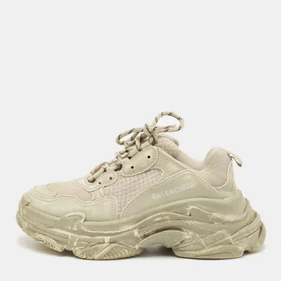 Pre-owned Balenciaga Beige Faux Leather And Mesh Faded Triple S Sneakers Size 38 In Sand