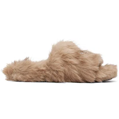 Balenciaga Beige Furry Slides In 2682 Cam/slv/crystal