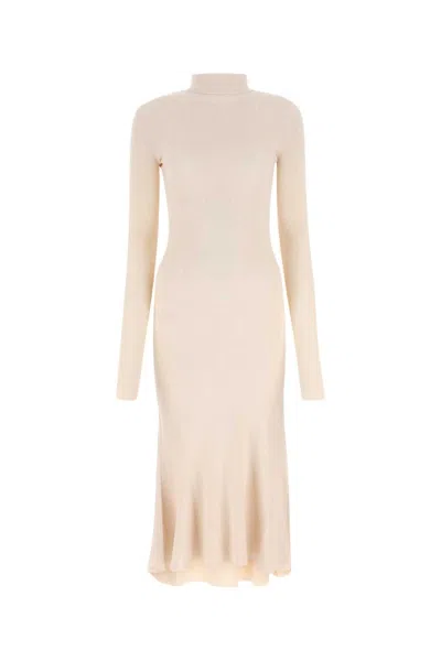 BALENCIAGA WOMEN BEIGE HIGH NECK MIDI DRESS, XS LUXURY DRESSES FOR WOMEN DARVEYS