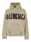 Balenciaga Beige Hoodie With Fixed Hood And Logo Lettering On Front And Rear In Cotton Man
