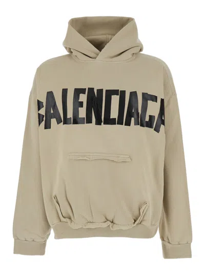 BALENCIAGA BALENCIAGA MEN BEIGE HOODIE WITH FIXED HOOD AND LOGO LETTERING ON FRONT AND REAR IN COTTON MAN