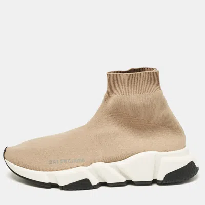 Pre-owned Balenciaga Beige Knit Fabric Speed High Top Sneakers Size 38