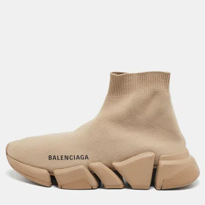 Pre-owned Balenciaga Beige Knit Fabric Speed Slip On Sneakers Size 35