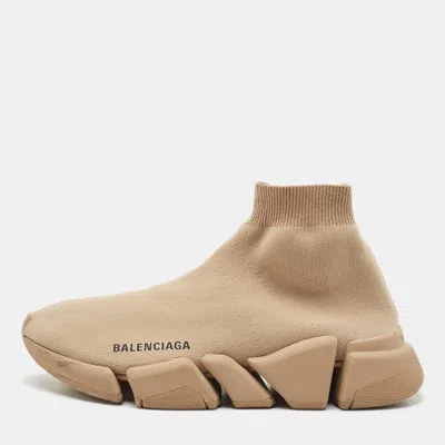 Pre-owned Balenciaga Beige Knit Fabric Speed Sock Sneakers Size 37