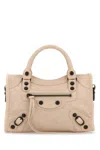 Balenciaga Studded Shoulder Bag With Textured Finish And Top Handle In Beige