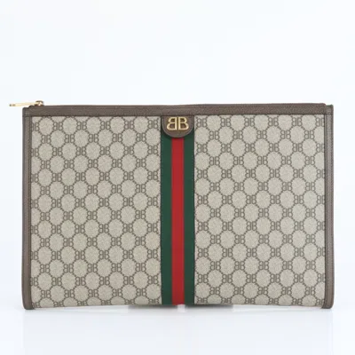 Pre-owned Balenciaga Beige Leather Coated Canvas Clutch Bag () In Sand