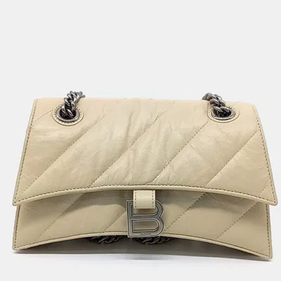 Pre-owned Balenciaga Beige Leather Crush Chain Bag Small In Sand