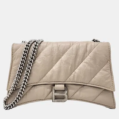 Pre-owned Balenciaga Beige Leather Crush Chain Bag Xs In Sand