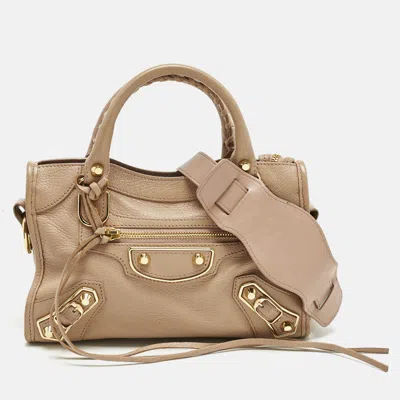 Pre-owned Balenciaga Beige Leather Mini Classic Metallic Edge City Bag In Sand
