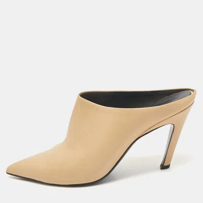 Pre-owned Balenciaga Beige Leather Pointed Toe Mules Size 38