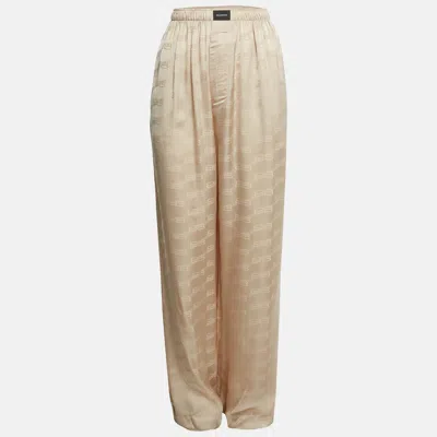 Pre-owned Balenciaga Beige Logo Jacquard Satin Trousers L In Sand