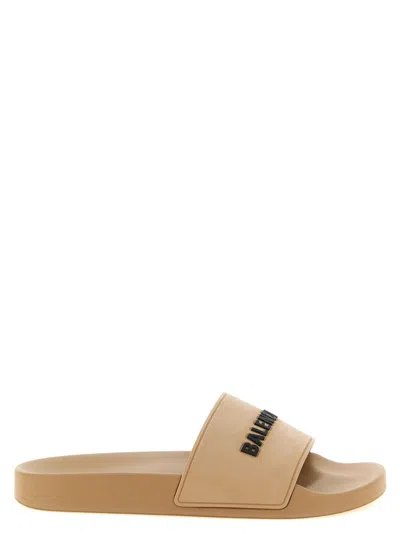 Balenciaga Beige Logo Slides In Transparent