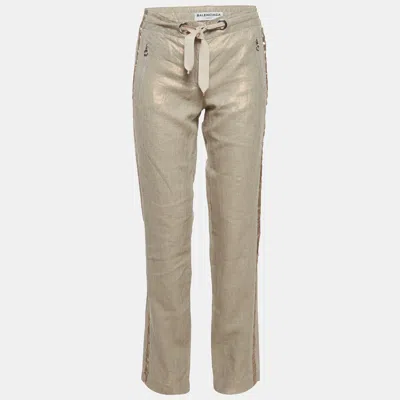 Pre-owned Balenciaga Beige Lurex Drawstring Trousers M In Sand
