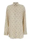 Balenciaga Beige Oversized Shirt With All-over Printed Logo In Viscose Woman In Multicolor